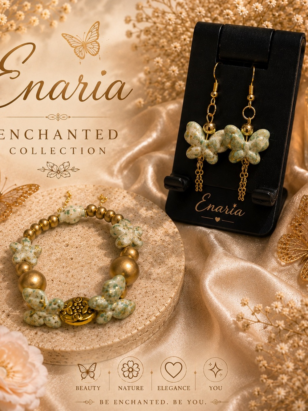 Enaria Green & Gold Butterfly Drop Earrings